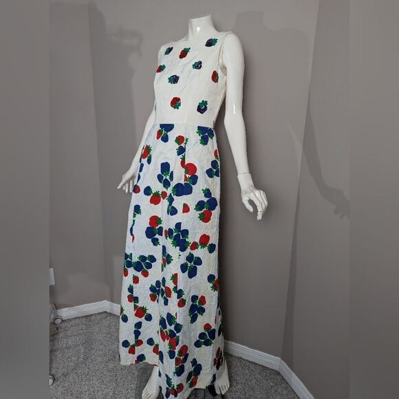Hugh Garber Maxi dress 60s fruit print pockets sleeveless size 6 - Picture 7 of 12